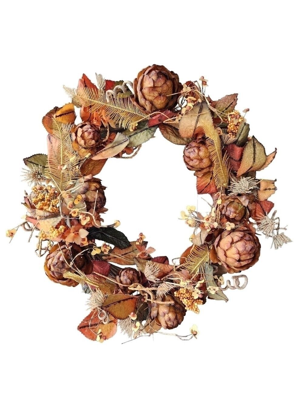 Fall Harvest abundant artichoke wreath 20" + Berries gold leaf